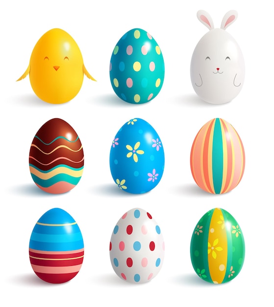 Premium Vector | Set Of Nine Easter Eggs Realistic With Decorative ...