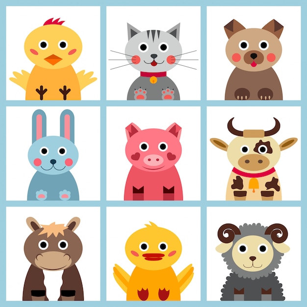 Set Of Nine Farm Animals Vector | Premium Download