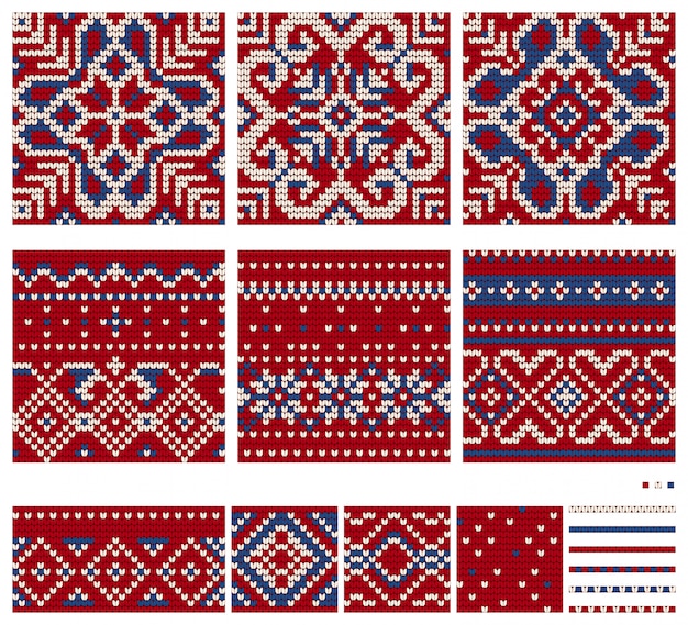 Premium Vector | Set of norwegian star knitting patterns ...