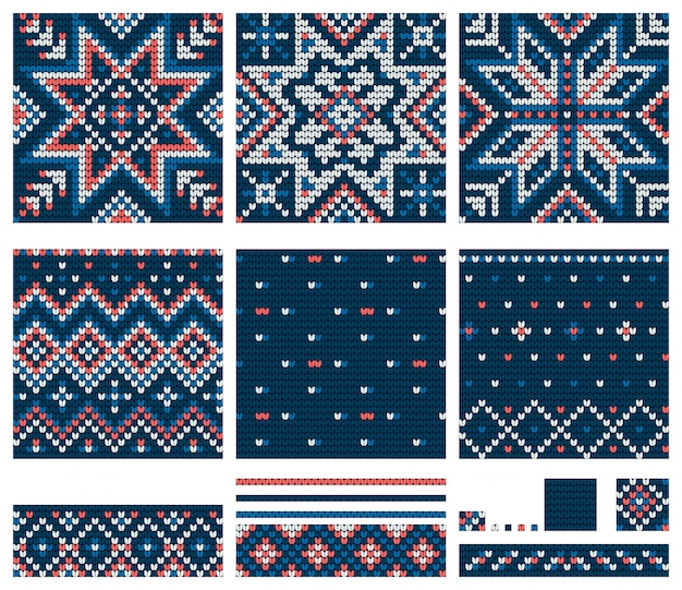 Set of norwegian star knitting patterns | Premium Vector