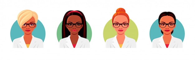 Premium Vector Set Of Nurse Or Doctor Wearing White Medical Uniforms