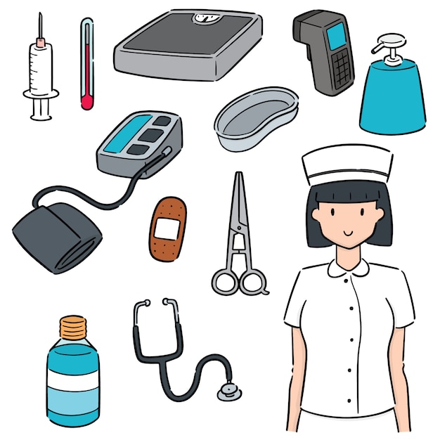 Premium Vector Set of nurse and medical equipment