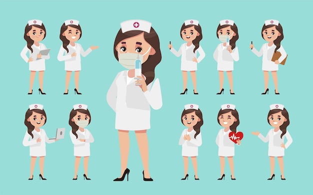 Premium Vector Set Of Nurse With Different Pose