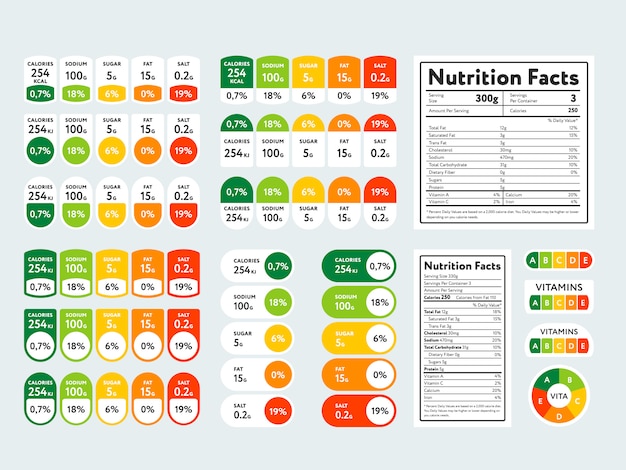Set Of Nutrition Facts And Elements Premium Vector 6414