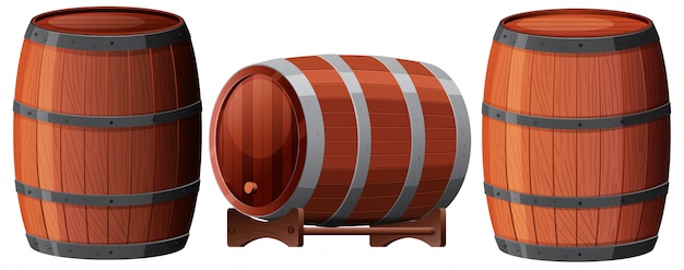 A set of oak barrel Free Vector