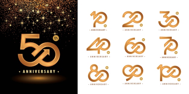10 100周年記念ロゴタイプデザインのセット イヤーズセレブレートアニバーサリーロゴ プレミアムベクター