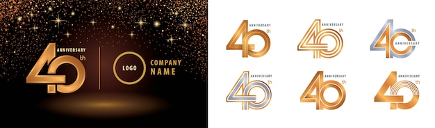 40周年記念ロゴテンプレートのセット プレミアムベクター