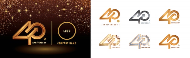 40周年記念ロゴタイプデザイン 40周年記念お祝いのセット プレミアムベクター