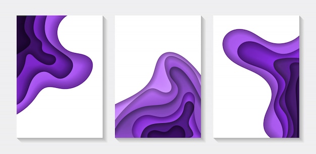 抽象的な色の3 Dペーパーアートイラストのセット コントラストの色 抽象的なグラデーション要素のロゴ バナー 投稿 プレミアムベクター