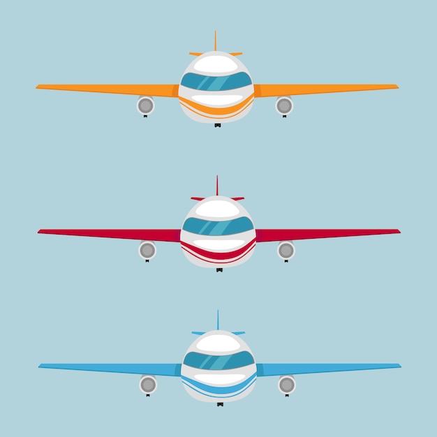 さまざまな色やデザインの飛行機のセット 飛行機 ベクトルイラストeps10 プレミアムベクター