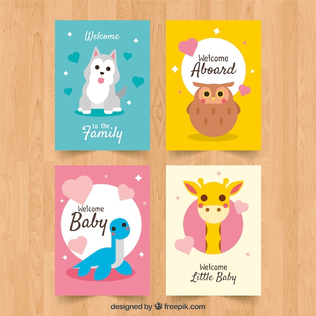 Set of baby cards in flat style