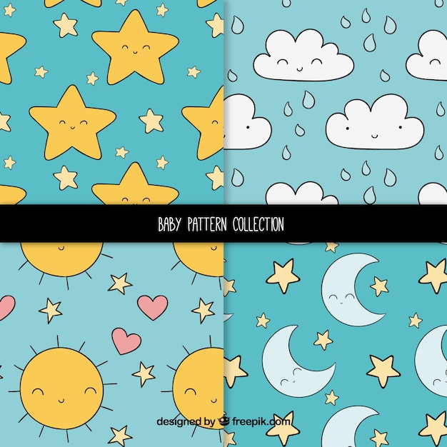 Set of baby patterns with cute elements Free Vector Set of baby patterns with cute elements Free Vector