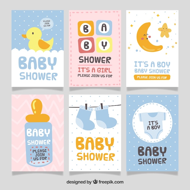 Set of baby shower invitation with\
clothes