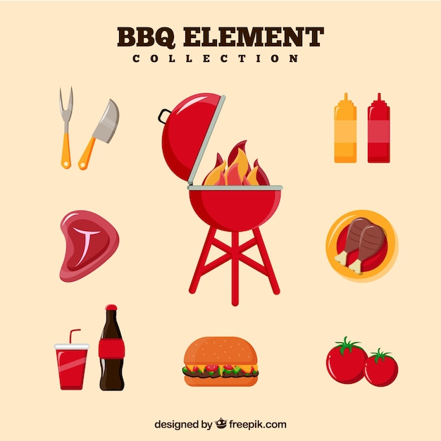 Set of barbecue elements in flat style