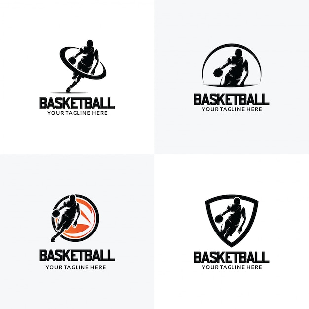 バスケットボールのロゴデザインテンプレートのセット プレミアムベクター