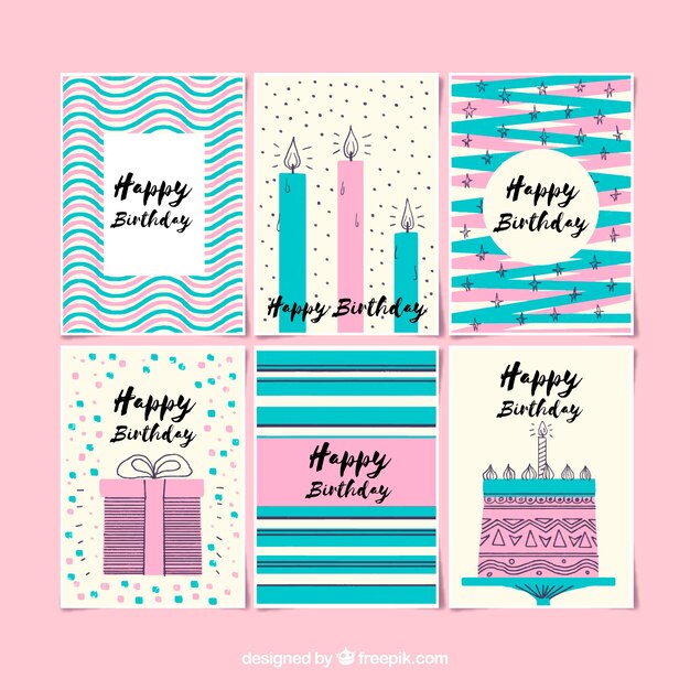 Set of birthday cards in retro style