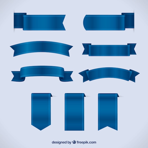 Set Of Blue Ribbons In Realistic Style Vector | Free Download