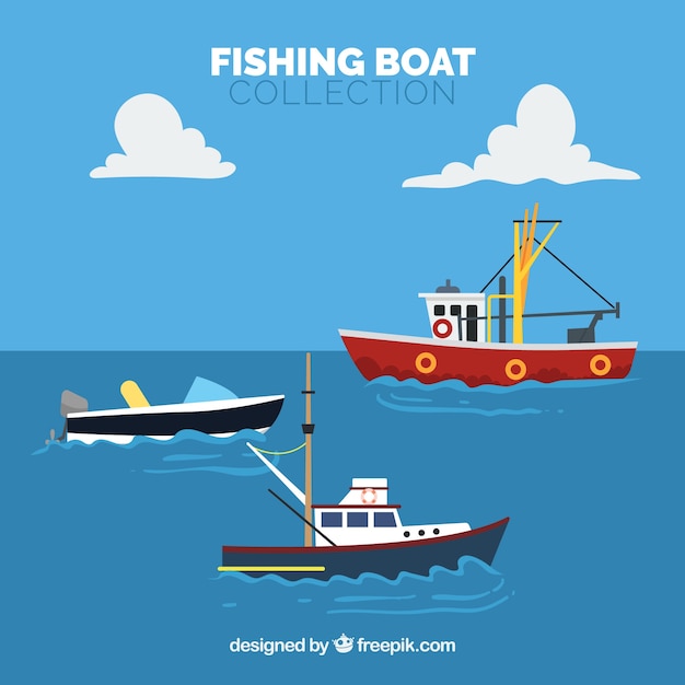Set of boats in flat design
