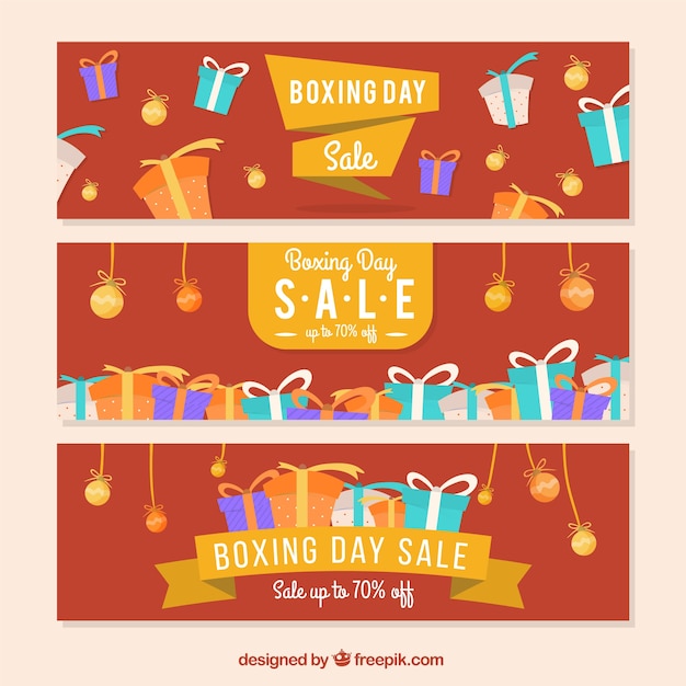 Set of boxing day banners with gifts