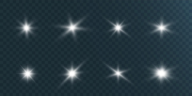 透明な背景イラストの明るい美しい星のセットです プレミアムベクター