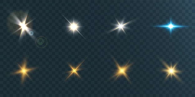 透明な背景イラストの明るい美しい星のセットです プレミアムベクター