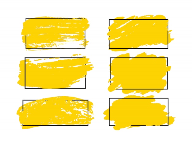 ブラシストロークのセット グランジのデザイン要素 金色のペンキ インク ブラシ ライン 汚れた 汚れた芸術的なボックス フレーム ゴールドラインが分離されました 抽象的なゴールドのきらびやかなテクスチャアートイラスト プレミアムベクター