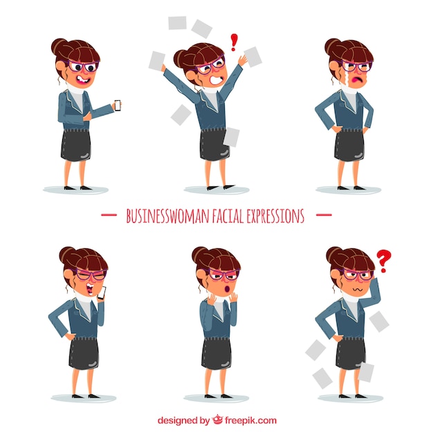 Set of business woman with expressions