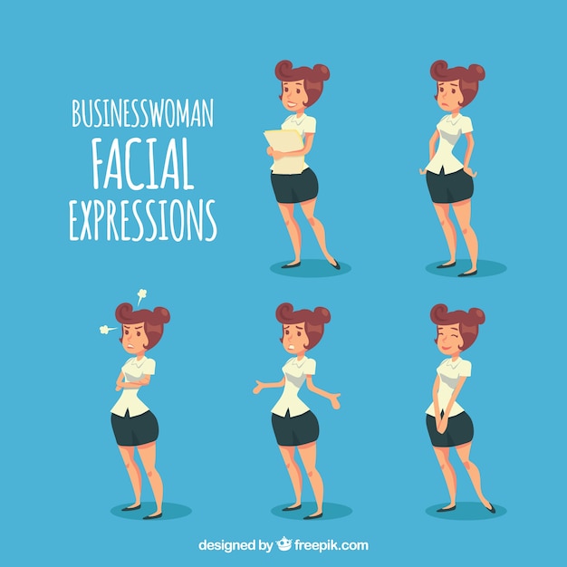 Set of businesswoman with different facial
gestures