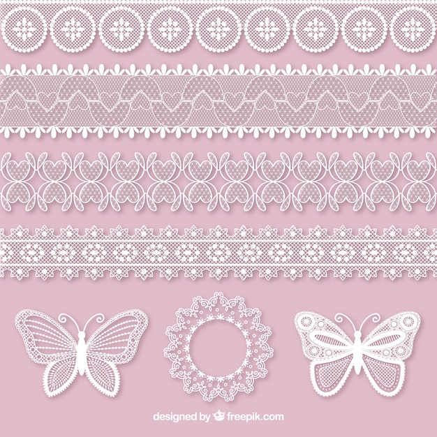 Download Set of butterflies and lace decorative borders Vector ...