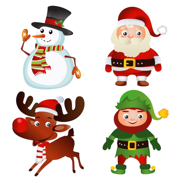 Download Set of christmas cartoon characters Vector | Premium Download