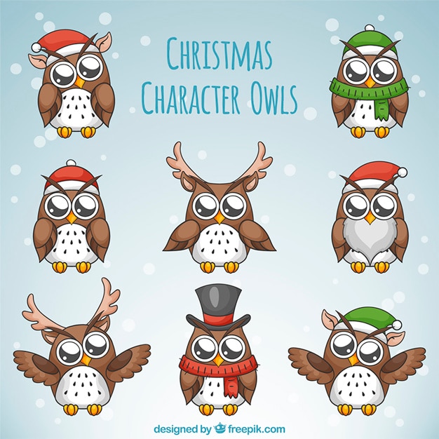 Download Set of christmas owls Vector | Free Download
