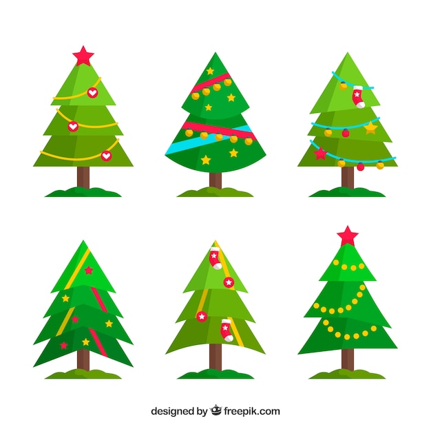 Set of christmas trees in flat design