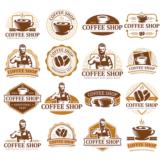 コーヒーのロゴ コーヒーラベルバッジまたはエンブレムパック カフェラベルコレクションのセット プレミアムベクター