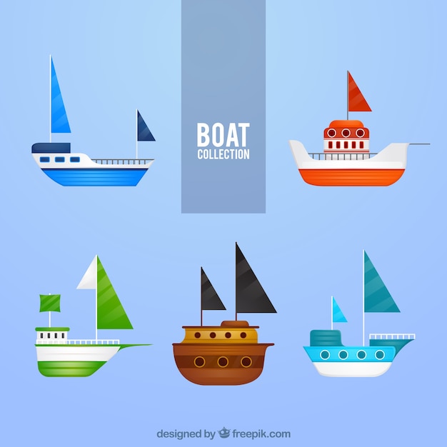 Set of colorful boats in flat design