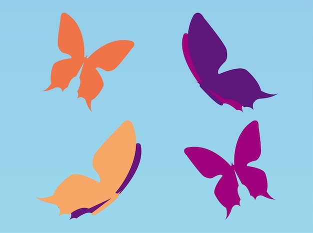 Set of colorful butterflies flying