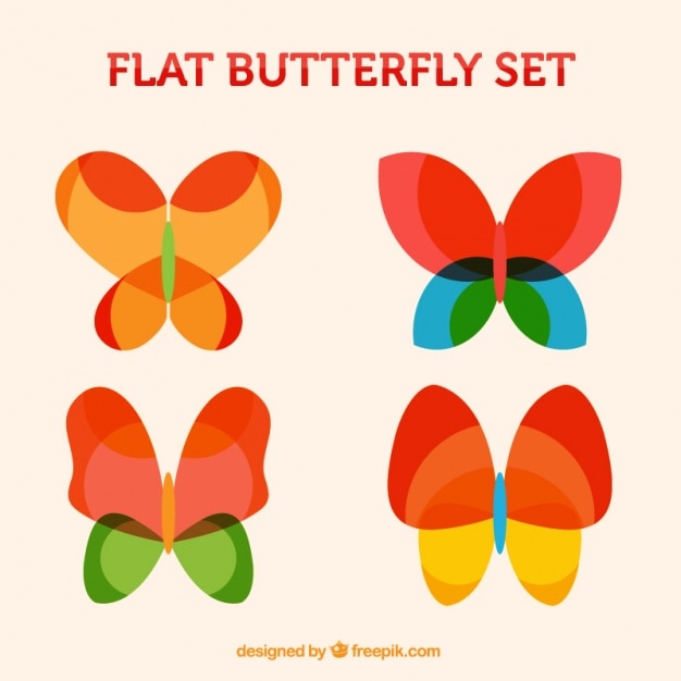 Set of colorful butterflies in abstract\
style