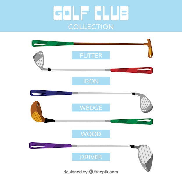 Set of colorful golf clubs