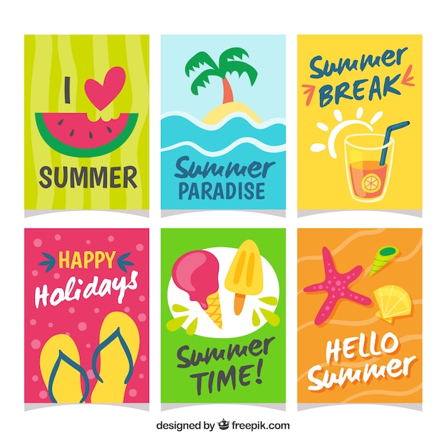 Set of colorful summer cards