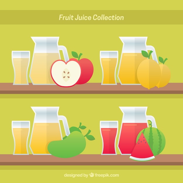 Set of containers with delicious fruit\
juices