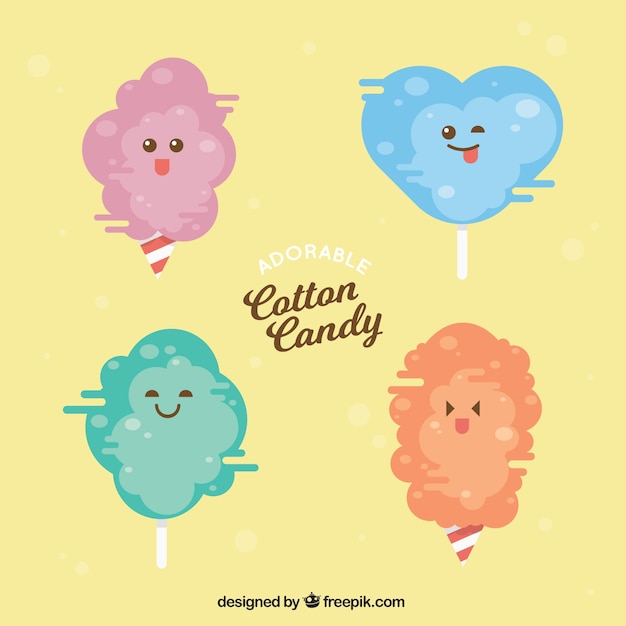 Set of cotton candy with nice faces