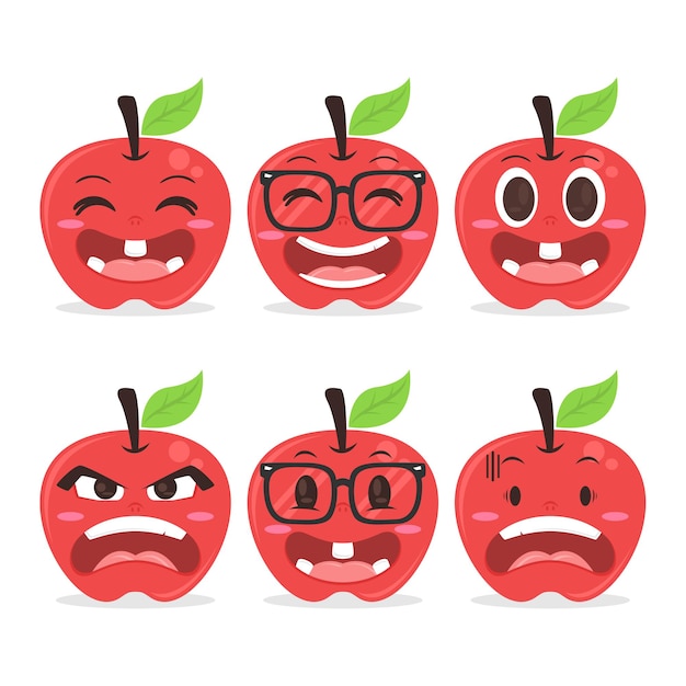 かわいいリンゴのキャラクター漫画のセット プレミアムベクター