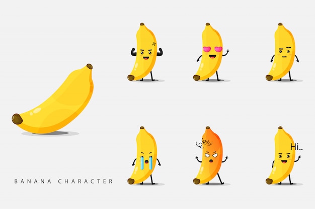 プレミアムベクター かわいいバナナキャラクターのセット
