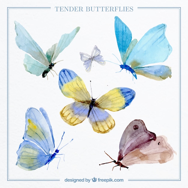 Set of cute butterflies in watercolor\
effect