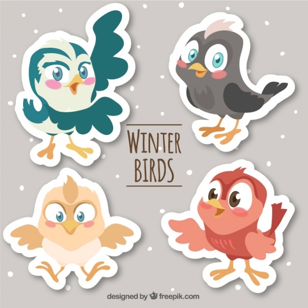 Set of cute cartoon bird stickers