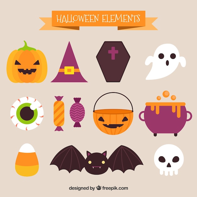 Download Set of cute halloween elements Vector | Free Download