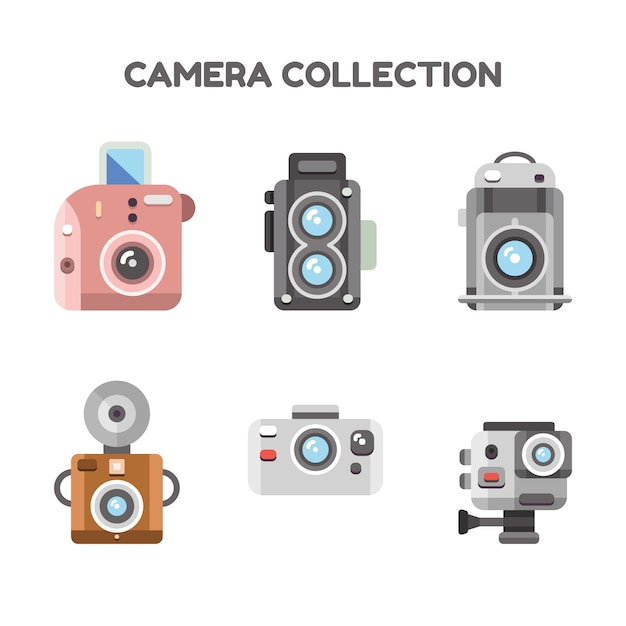 Set of cute retro cameras in flat design