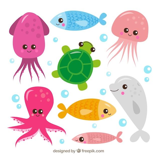 Set of cute sea animals