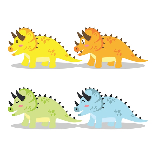 かわいいトリケラトプス恐竜漫画イラストデザインのセット プレミアムベクター