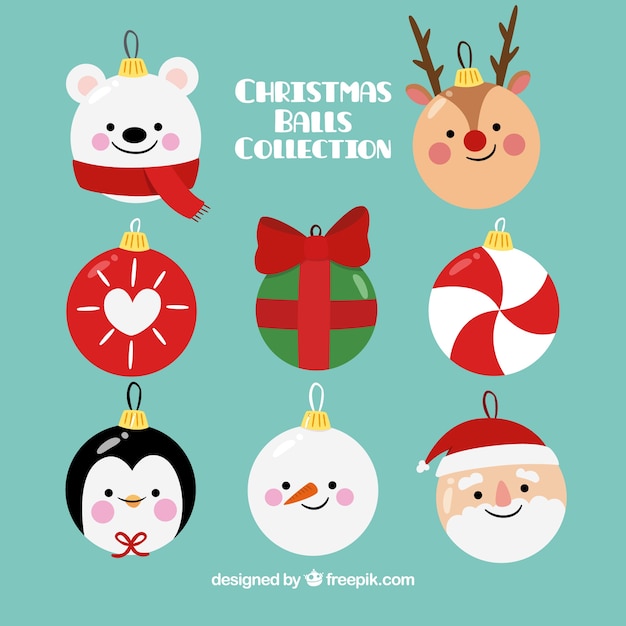 Download Set of decorative balls of christmas characters Vector ...