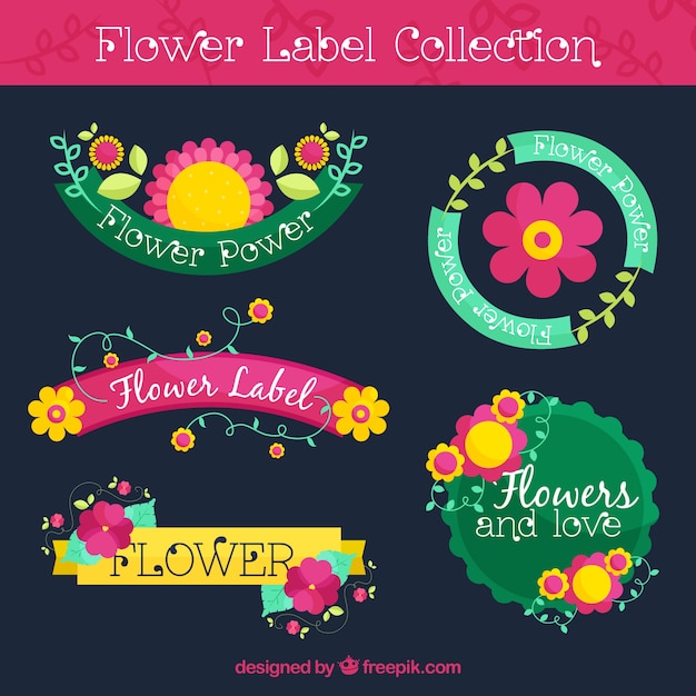 Set of decorative labels with yellow and pink\
flowers